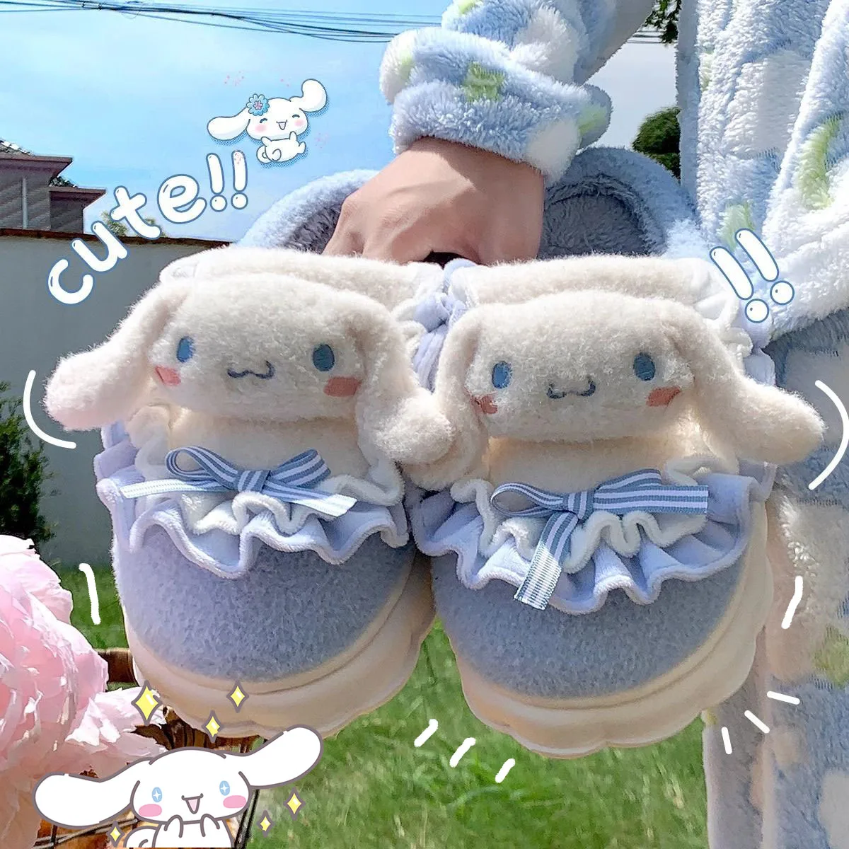 Hello Kittys Cotton Shoes Anime Kuromi Cinnamoroll Women Slippes Winter Warm Cartoon Plush Kawaii Flat Shoes Antislip Shoes Gift