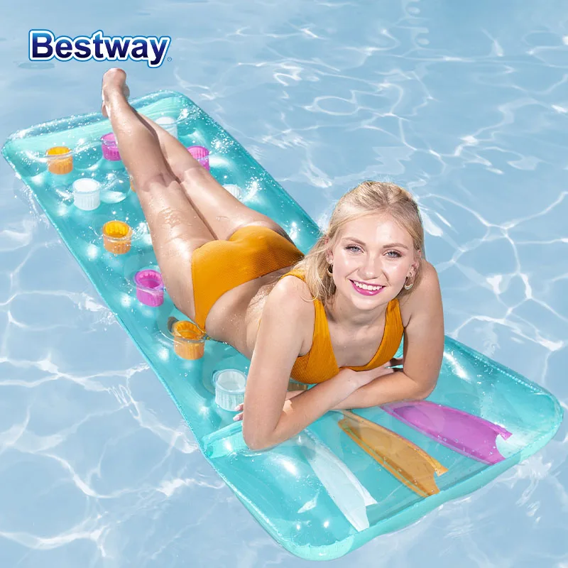 Bestway 43014 Espreguiçadeira flutuante tricolor para piscina de banho de sol, rede flutuante de água em PVC, espreguiçadeira flutuante, sofá de água, almofada de praia