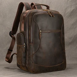 Luxury 17 Inch Leather Backpack Large Capacity Laptop Backpack For Computer Top Layer Cowhide Travel Bag Men Outdoor