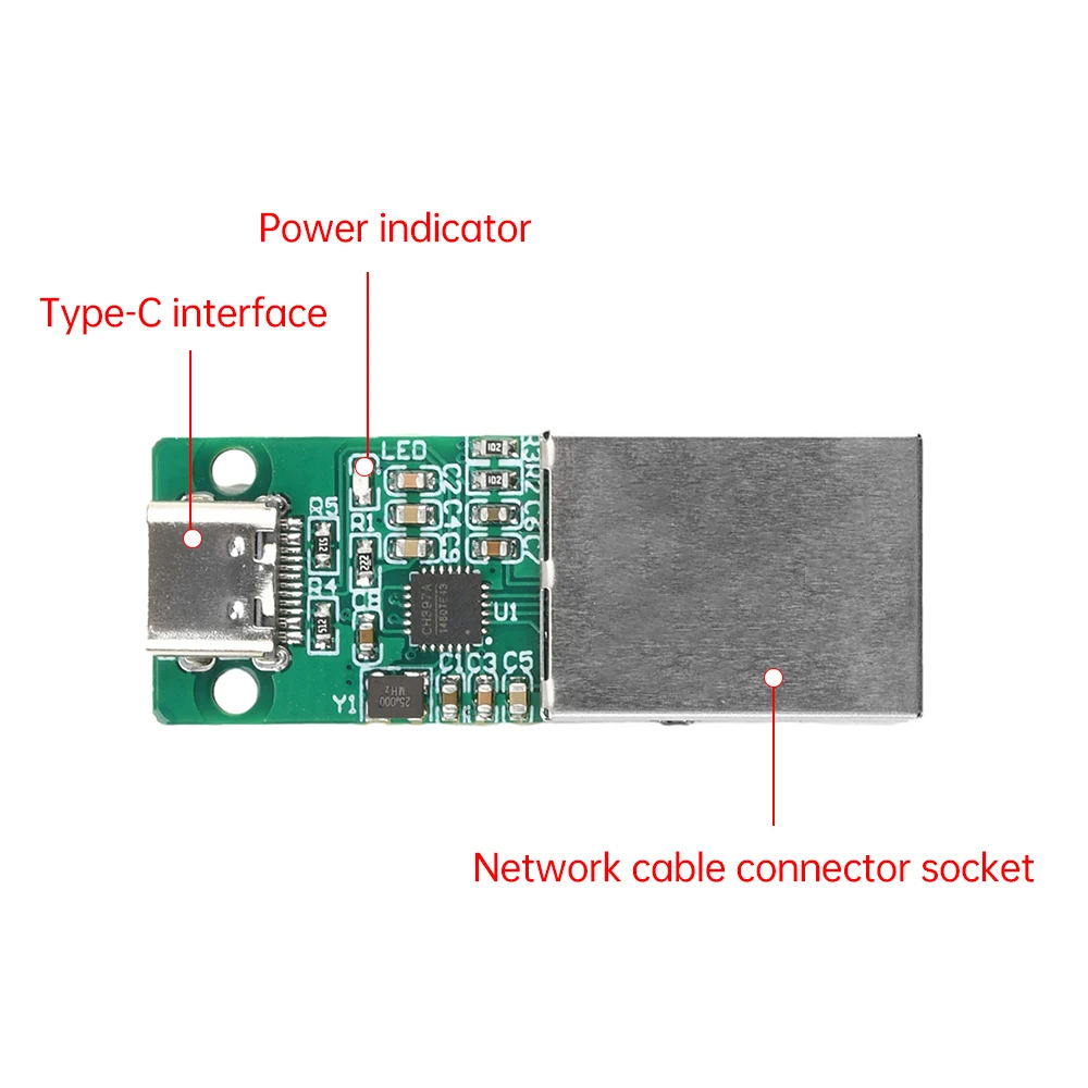 USB-zu-RJ45-Ethernet-Schnittstellenmodul CH397A Modul Typ-C/USB/Pin-Schnittstelle mit eingebautem RISC-V-Prozessor für USB2.1 IEEE802.3 – Detail 6