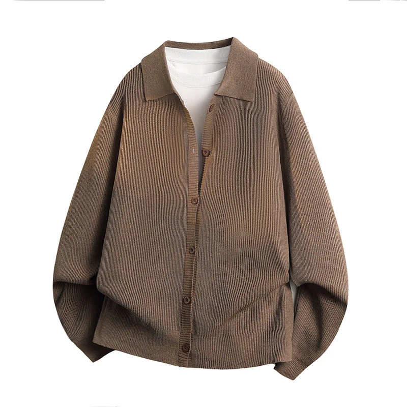Autumn Men's Knit Polo Collar Shirt Jackets 2025 New Korean-Style Minimalist Hoodie for Men Premium Casual Knit Cardigan Jacket