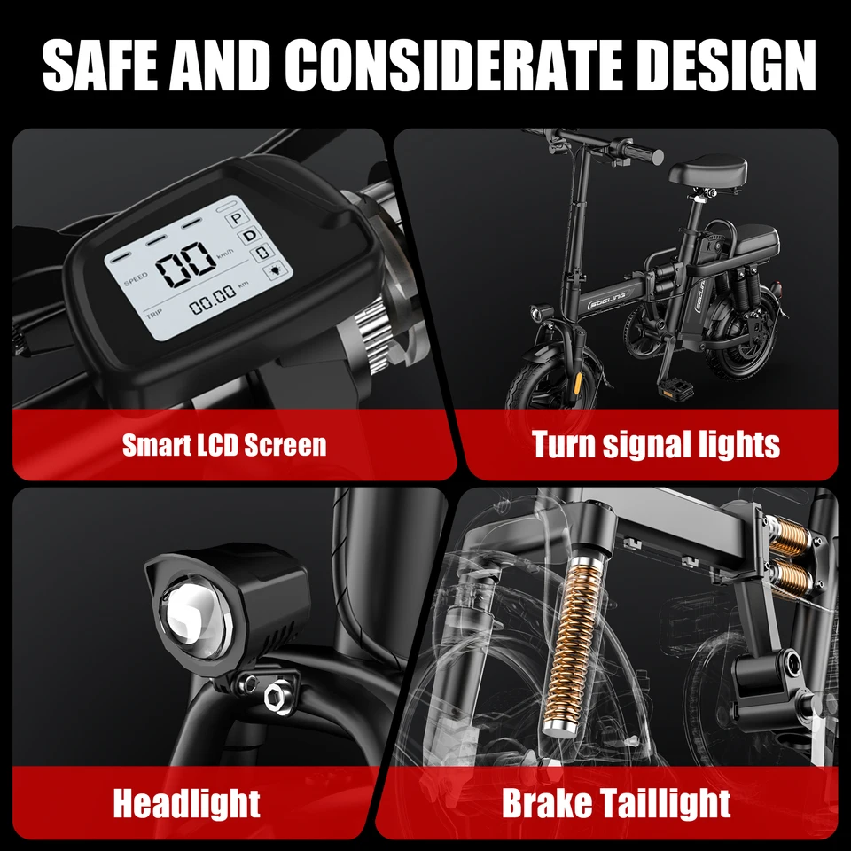 14 In Foldable Electric Bicycle-G11, MAX 20MPH, 330 Pound Load-bearing Capacity, 48V Lithium Battery, Range Of Approximately 18-28+ Miles In Padel Assist, Portable Folding Design, Outdoor Cycling Exercise, Urban Commuting Travel, Adult Gifts image 5