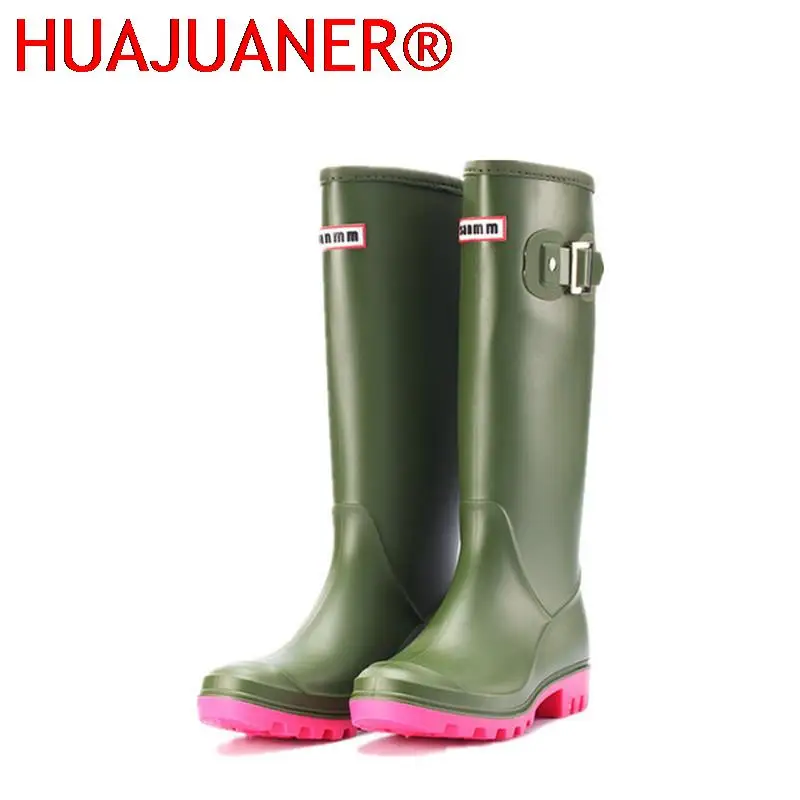 Fashion Non-slip Rain Boots Women Knee-High Water Boots Waterproof Long Tube Rubber Boots Womens High Tube Galoshes Rain Shoes