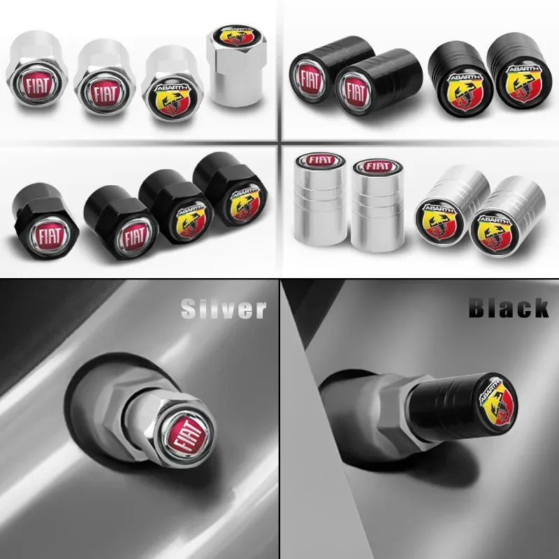 4 tapas de válvula de neumático de metal 3D para FIAT Abarth 500 Tipo FR Panda Argo Freemont Viaggio Bravo Punto Doblo