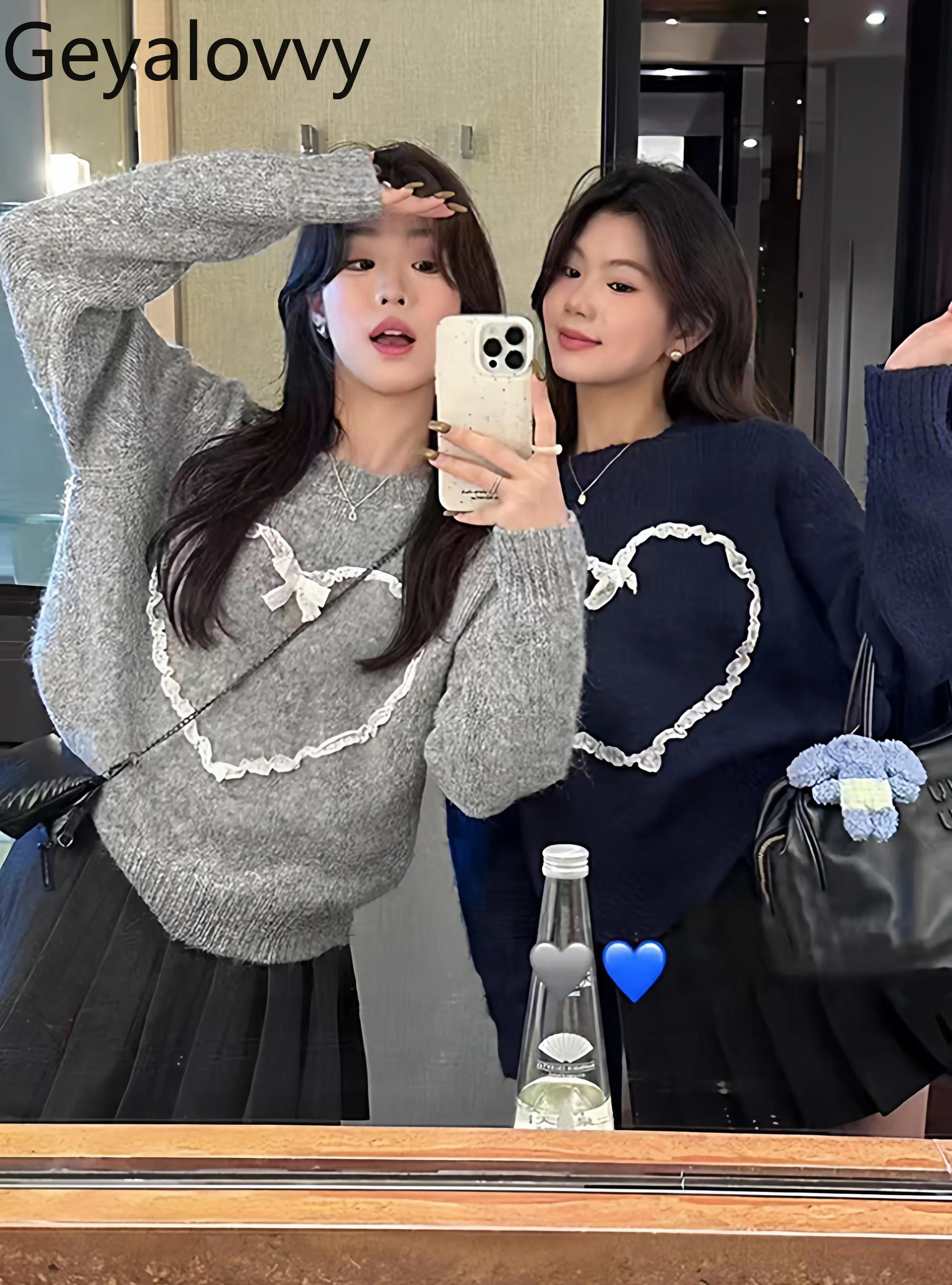 

Новый милый универсальный пуловер в японском стиле с круглым вырезом, свитера для женщин, весна-осень, свободный вязаный топ с кружевным краем и сердцем