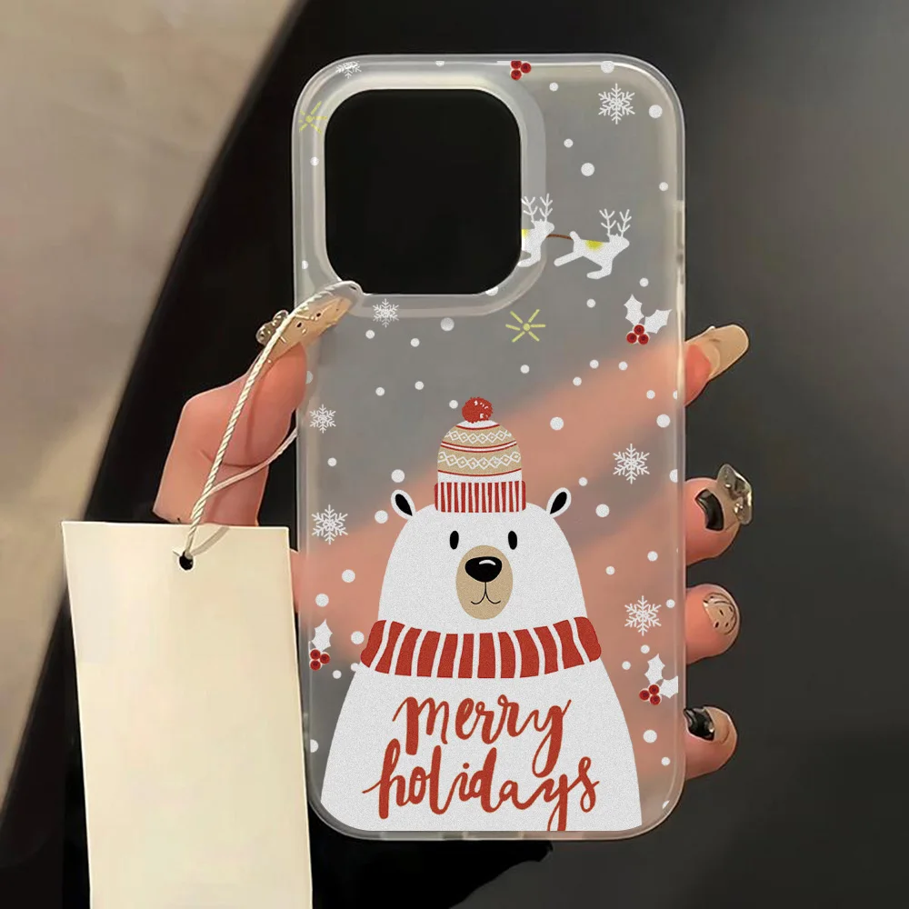 Merry Christmas Frosted Clear Phone Case For iPhone 16 Pro Max 15 14 13 12 11 Pro 16 15 14 Plus Fashion For iphone Navidad Cover