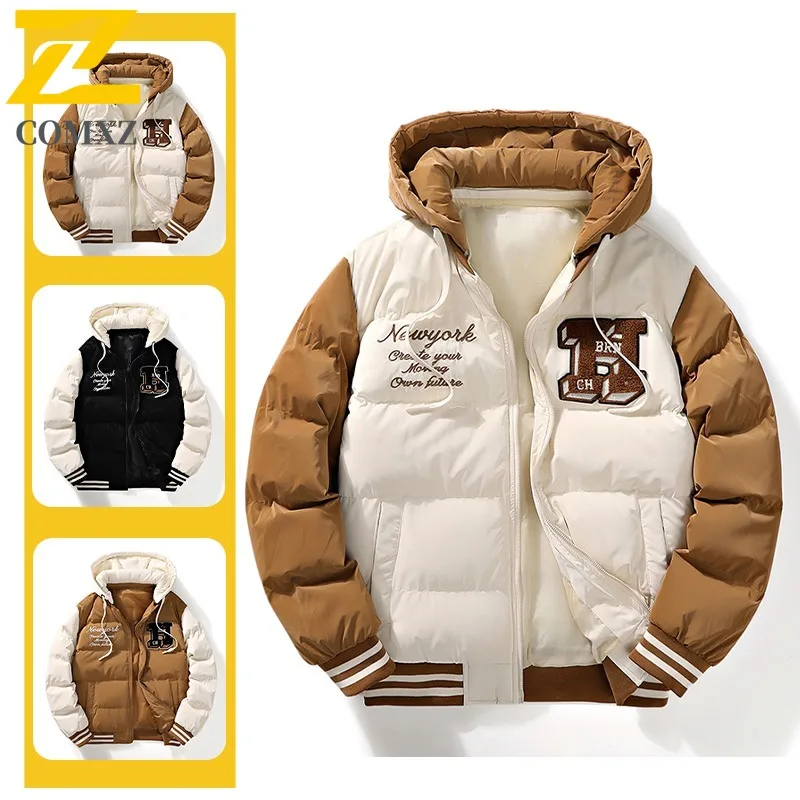 Men Winter Hooded Windbreaker with Fur Trim Thickened Fleece Lining Waterproof Windproof Loose Fit Thermal Coat Outdoor Jacket