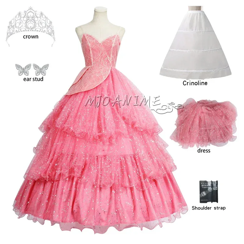 

В наличии Glinda Wicked Косплей Костюм Маскировка для Взрослых Женщин Розовое Платье Женские Платья Для Ролевых Игр Хэллоуин Карнавальный Костюм