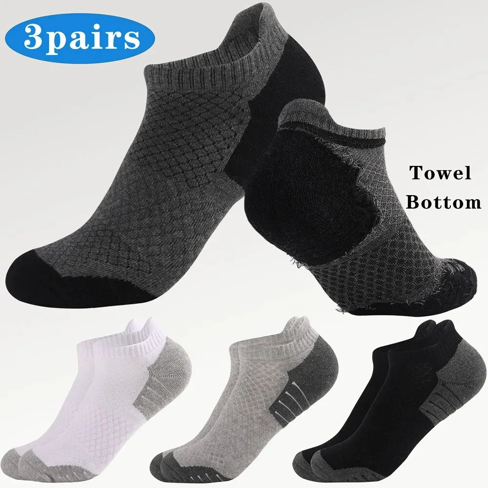 3 Pairs Men Socks Cotton Thickened Towel Bottom Sports Running Cycling Breathable Socks Male Short Socks High Quality Plus Size