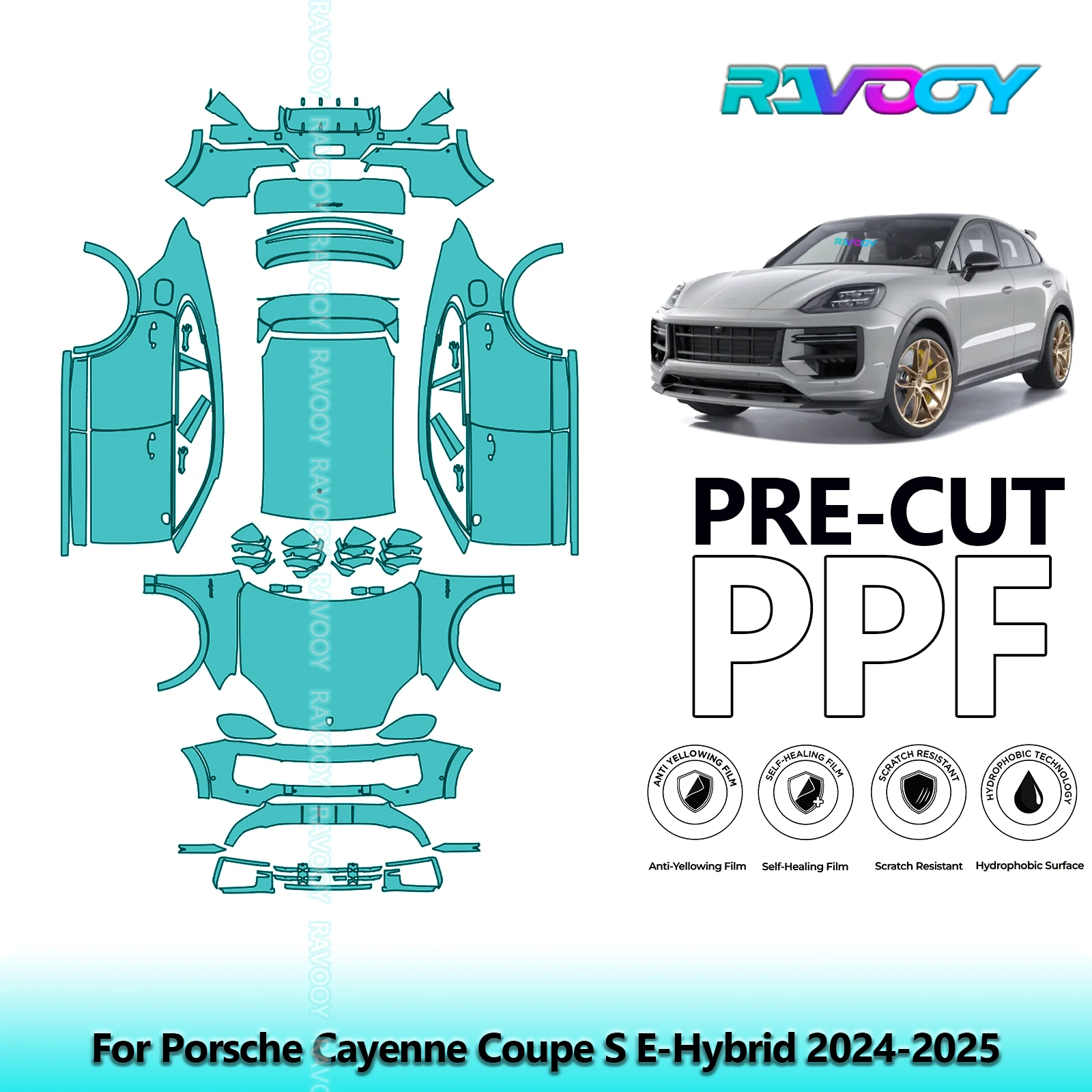 

8.5Mil Precut PPF Paint Protection Film Full Vehicle Clear Bra For Porsche Cayenne Coupe S E-Hybrid 2024-2025
