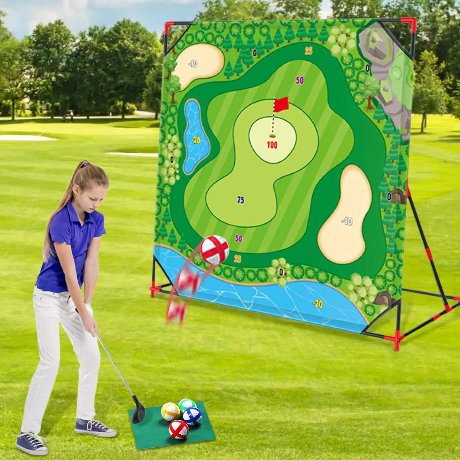 

Golf Chipping Game Mat For Kids Golf Putting Mat Set Mini Vertical Golf Hitting Mat Golf Dartboard Practice Training Aid Trainer