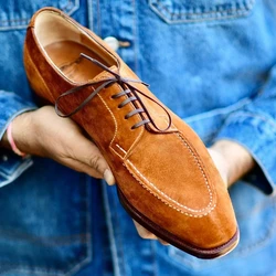 Suede Men Shoes Coffee Black  Breathable Lace-up Casual Shoes Oxfords Flock Handmade Dress Shoes