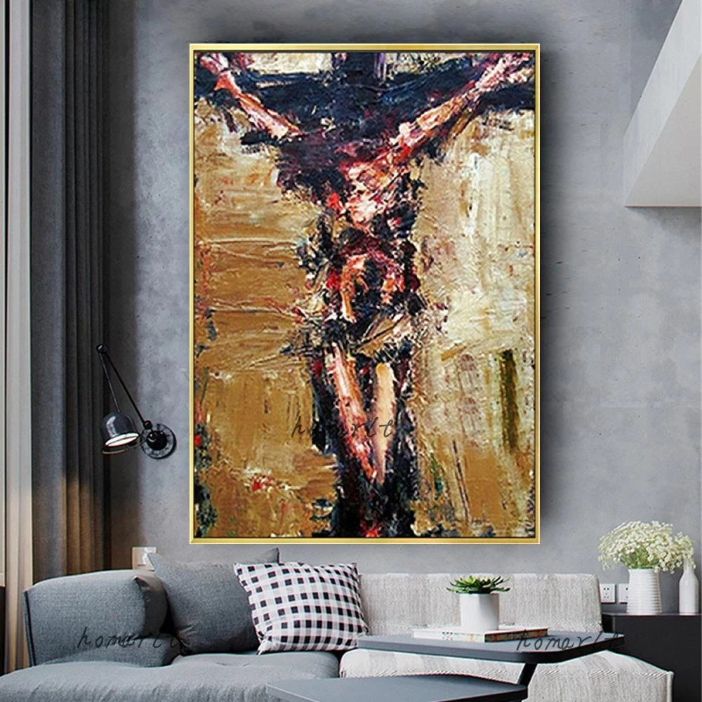 

Hand-Painted Abstract Jesus Mural Pendant Crucifixion Oil Painting On Canvas Drawing Church Wall Art Picture For Live Room Decor