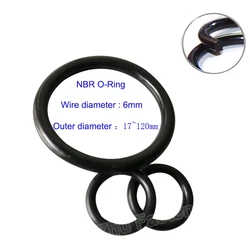 2/5pcs Black Rubber O-Ring CS 6mm OD 17~120mm NBR Nitrile Gasket Washer Oil Seal Sealing O Ring Elastic Band Automobile Sealing