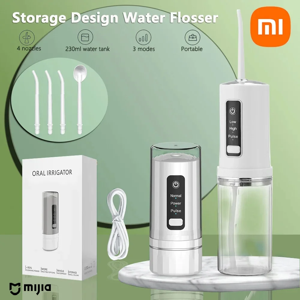 

Xiaomi Portable Dental Water Jet Oral Irrigator USB Rechargeable Water Flosser Water Tank Waterproof Teeth Cleaner Oral b nozzle