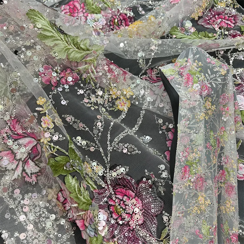 

1yard Hot selling Positioning flower sequin embroidery fabric Dress wedding cheongsam fabric & lace