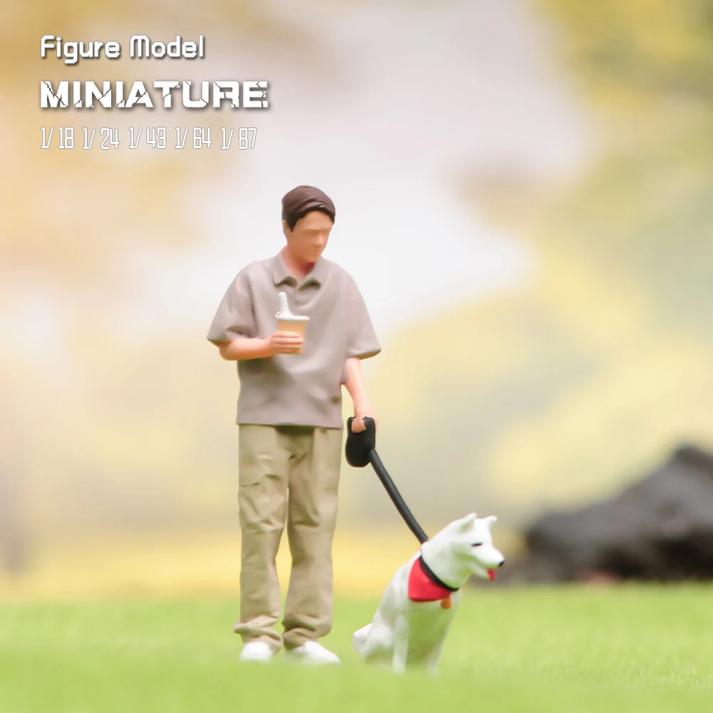 1/87 1/64 1/43 1/24 1/18 Anime Characters A Man Walking His Dog Scene Figure Model Miniature Dolls Toy For Collection