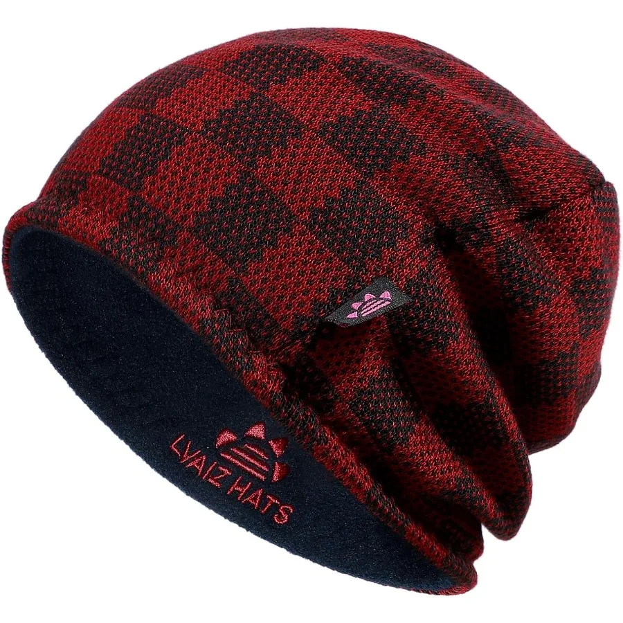 

Зимняя шапка-бини для мужчин и женщин на флисовой подкладке, толстая теплая клетчатая вязаная шапка с черепом, двусторонняя уличная ветрозащитная шапка для лыжных часов