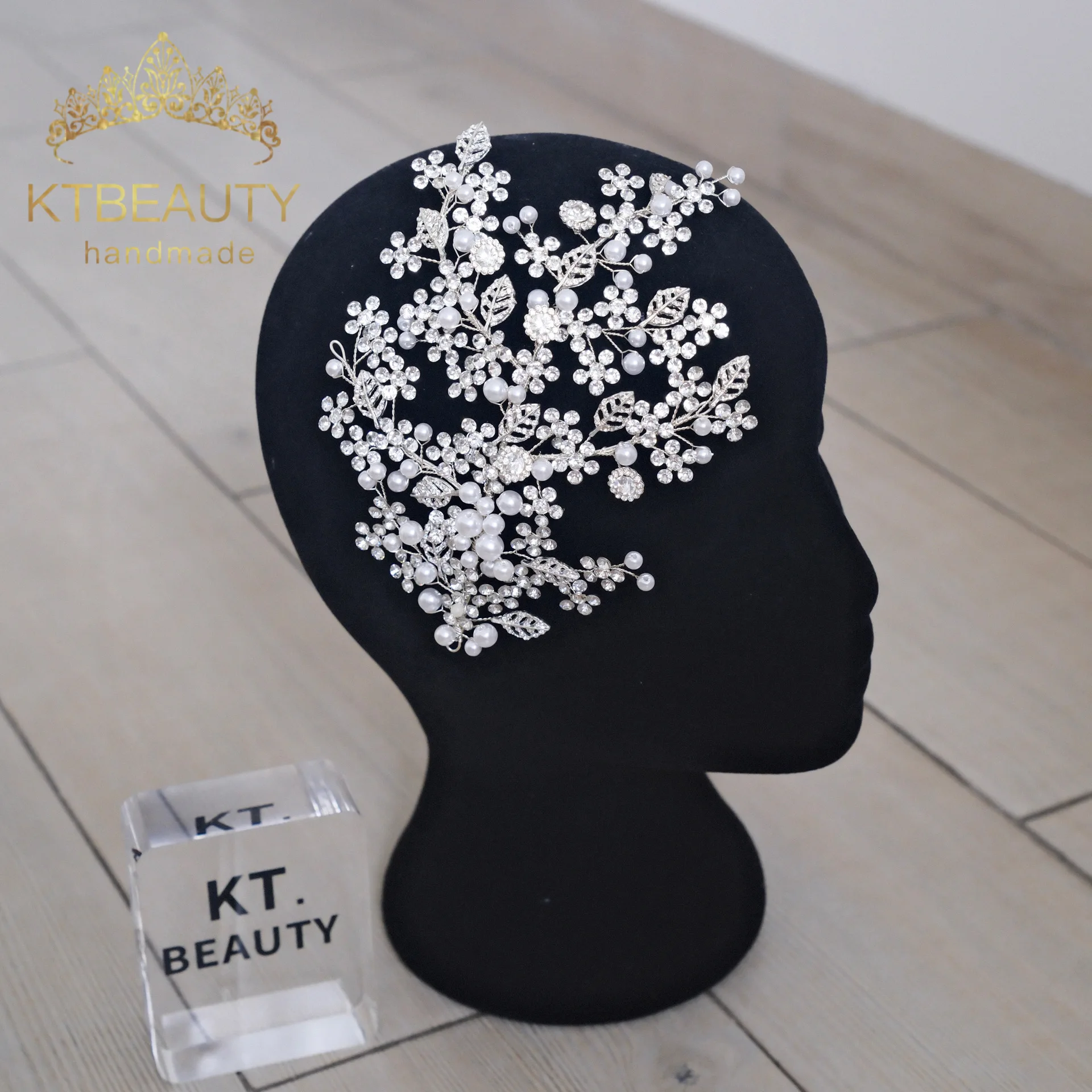 KTBEAUTY News 2025 bridal style Headpiece Silver color Crystal Big Size Flowers white Stones Beauty Hair band Women Accessories