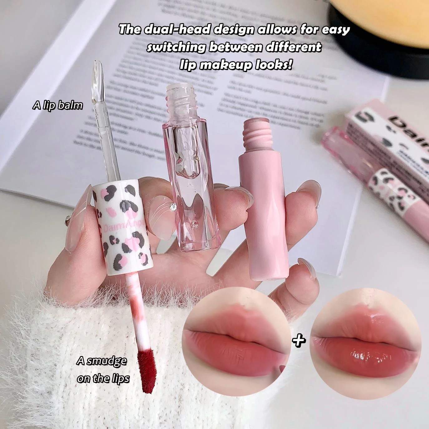 ماتي الشفاه الصقيل مرآة مزدوجة الرأس أحمر الشفاه ترطيب المياه لمعان معطف واق من المطر بلون الشفاه النفط غير عصا كوب كوريا الشفاه ماكياج #5