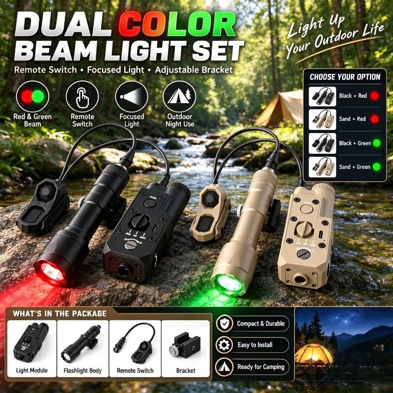 Red & Green Dual Color Beam Light Kit with Remote Switch, Focus Bright Light Adjustable Bracket, Night Camping Outdoor Gear