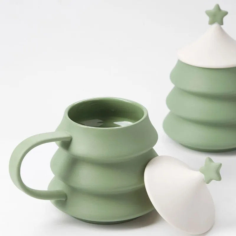 Creative Ceramic Cup Green Christmas Tree Gift Box Christmas Mug Water Cup Kitchen Bar Supplies