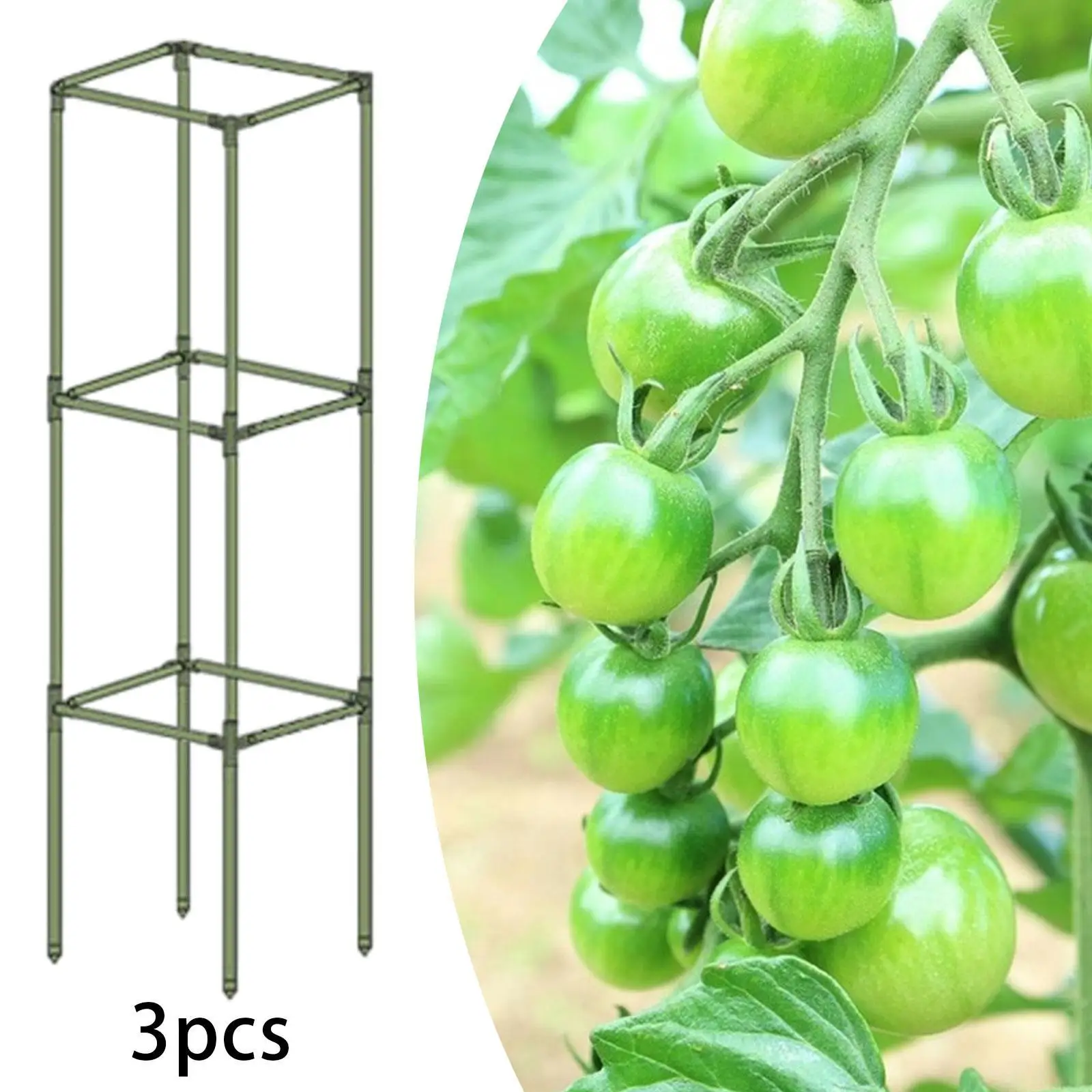 3Pcs Square Tomato Cages Vegetable Stake Trellis for Beans Peas Vegetables