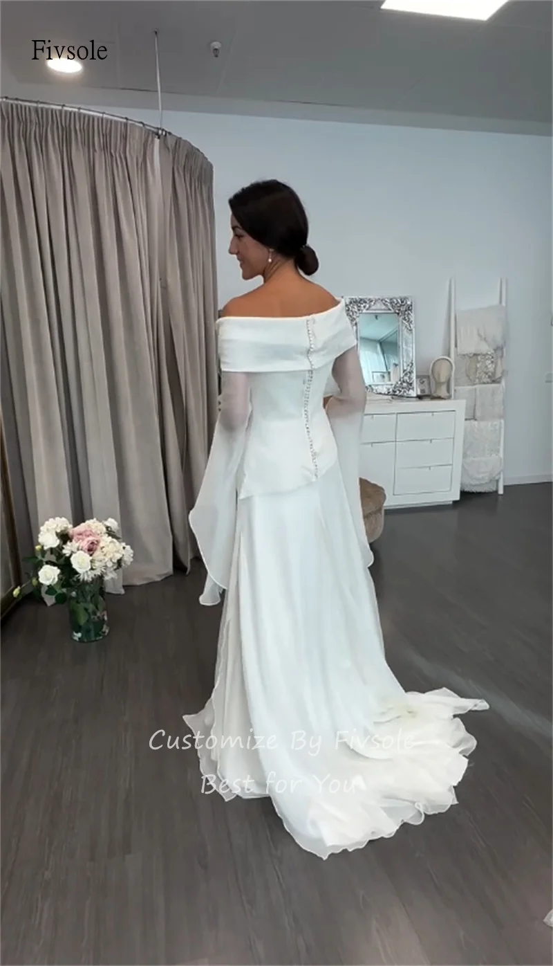 Fivsole قبالة الكتف ألف خط فستان الزفاف الأكمام مضيئة فساتين العروس طول الأرض فستان الزفاف vestidos de novia مخصص #2