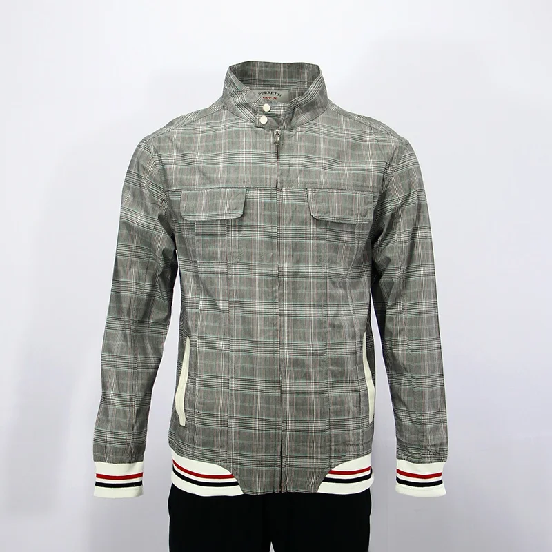 

Spring Summer Men's Collared Thin Cotton Work Jaet Youth Plaid Casual Top Coat Multi ket Loose Fit Outerwear