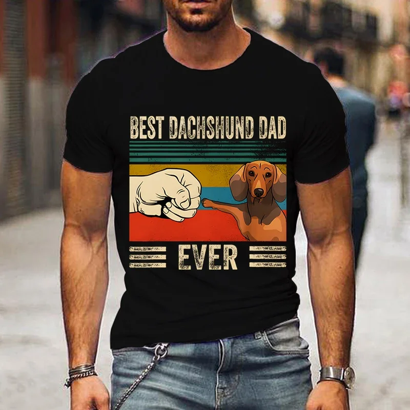 Paw Fist yumru Fit köpek baba grafik baskı erkekler komik hayvan sevgilisi Tops Tees En iyi Dachshund baba hiç erkek t-shirt