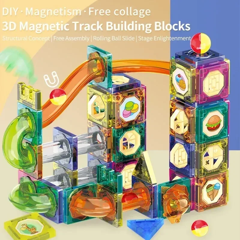 New 90+PCS 3D DIY Versatile Educational Marble Run Tracks Magnetic Track Building Blocks Puzzle Pipeline Assembly Toys Kids Gift