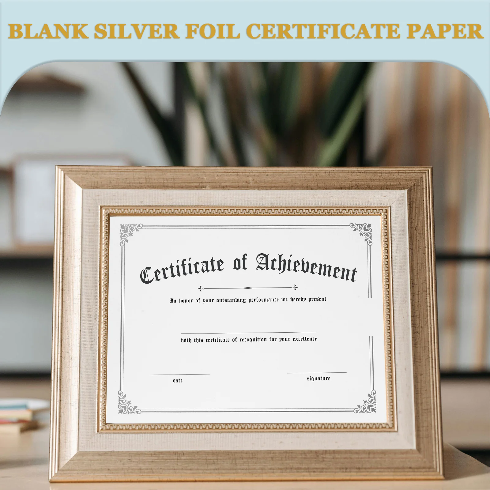 

10Pcs Thick Silver Foil Border Certificate Paper Blank Diploma Cardstock for Recognition Awards Graduation Printable Sheets