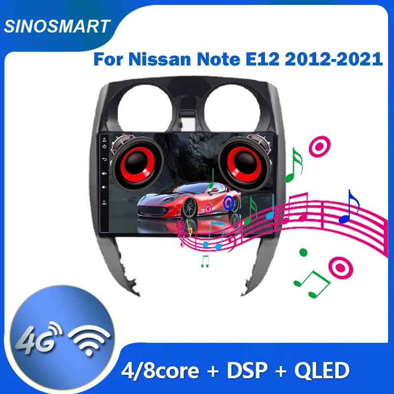 SINOSMART for Nissan Note E12 2012-2021 Car GPS Navigation Player 2.5D QLED Built-in DSP 8 Core CPU Auto Radio