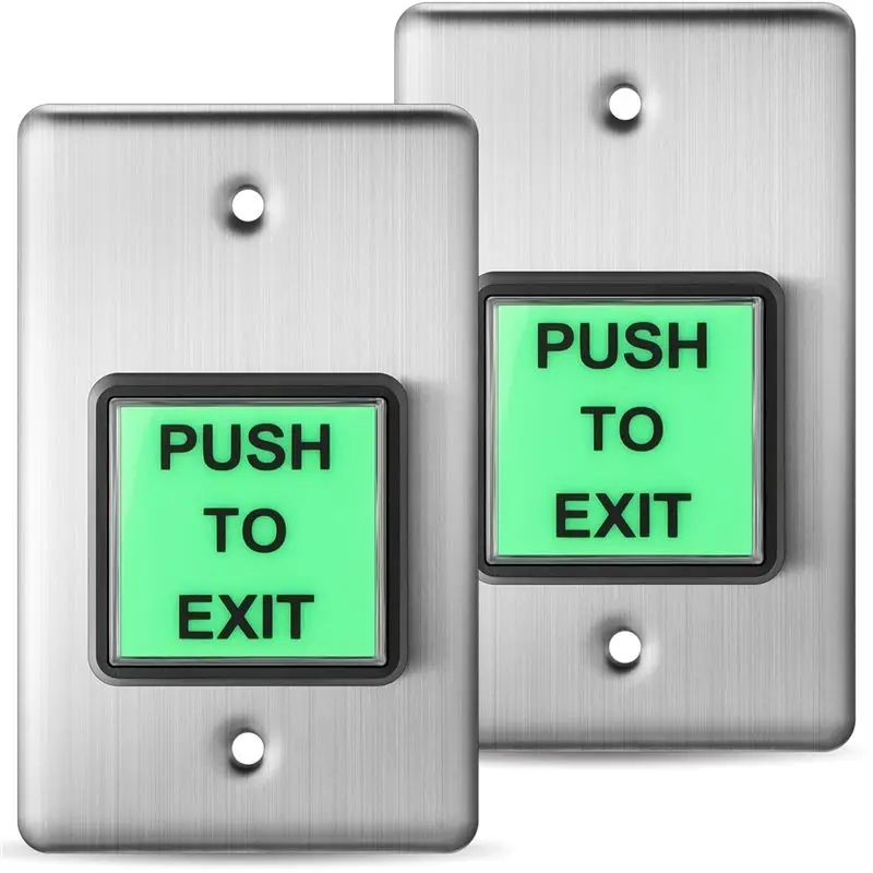 

AB25-Stainless Steel Wall Plate With Green LED Push To Exit Button Indoor Green Square Request To Exit Button 2 Pcs
