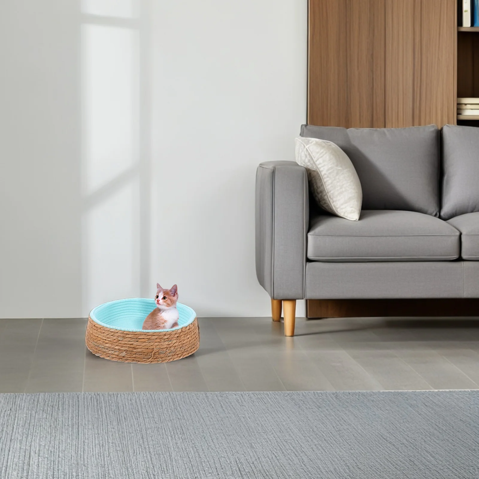 

Woven Wicker Round Cat Bed Dog Sleeping Nest Natural Handcrafted Pet House For Small Pets Lightweight Durable Grass