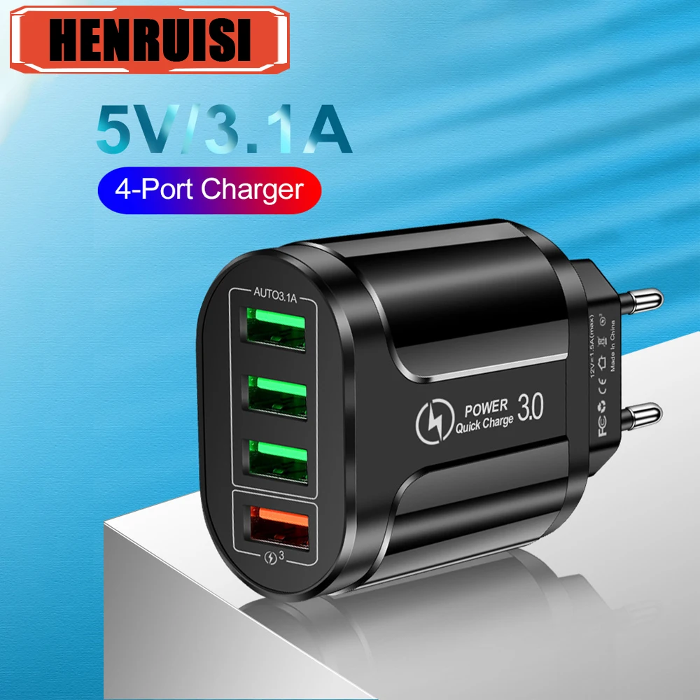 48W 4 Ports USB Charger Type C Fast Charging Charger Quick Charge For iPhone 15 pro Samsung Xiaomi Huawei Mobile Phone Charger