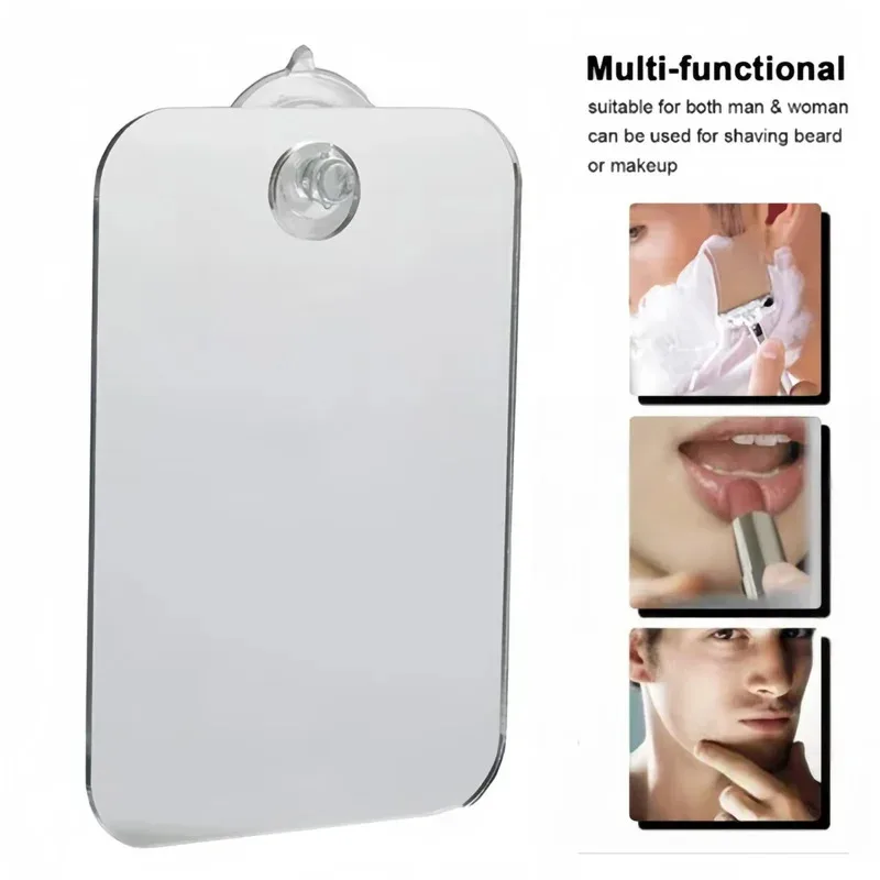 1Pcs Acrylic Bathroom Fog Free Mirror With Wall Suction Shower Mirror Man Shaving Women Makeup Unbreakable Portable Traveling