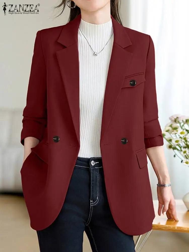 ZANZEA Fashion Women Blazer Autumn Lapel Neck Long Sleeve Suits Elegant Casual OL Work Jackets Solid Loose Office Thin Coats