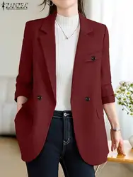 ZANZEA Fashion Women Blazer Autumn Lapel Neck Long Sleeve Suits Elegant Casual OL Work Jackets Solid Loose Office Thin Coats