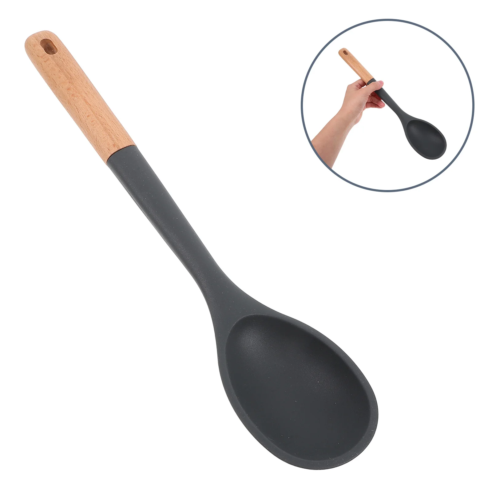 

Large Wood Handle Silicone Spoon Non-Scratch Cooking Tool Heat-Resistant Multi-Purpose Kitchen Stirring Serving Ladle