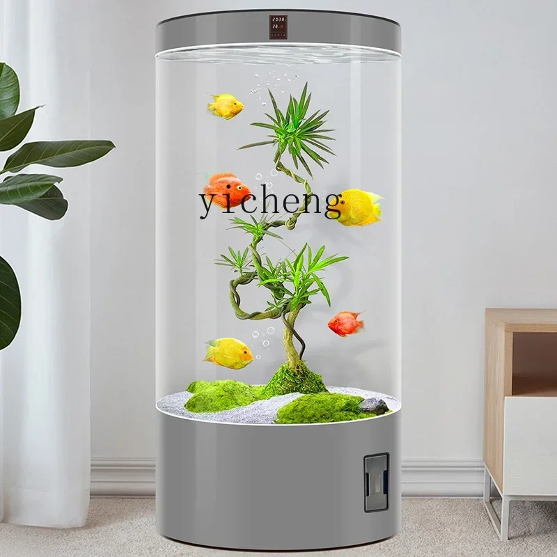 Y1 intelligent ecological glass cylindrical fish tank column round fish tank living room medium household