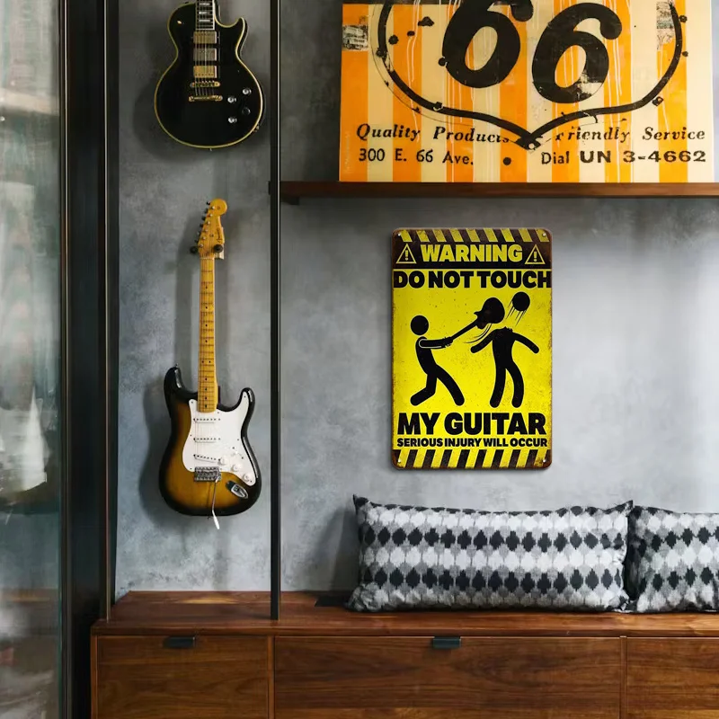 لافتة معدنية مضحكة من القصدير ، ملصقات ، ديكور موسيقى عتيق ، فن حائط ، زينات أغاني ، موسيقى ، لا تلمس ، جيتار ، موسيقى ، 2 * ، 4