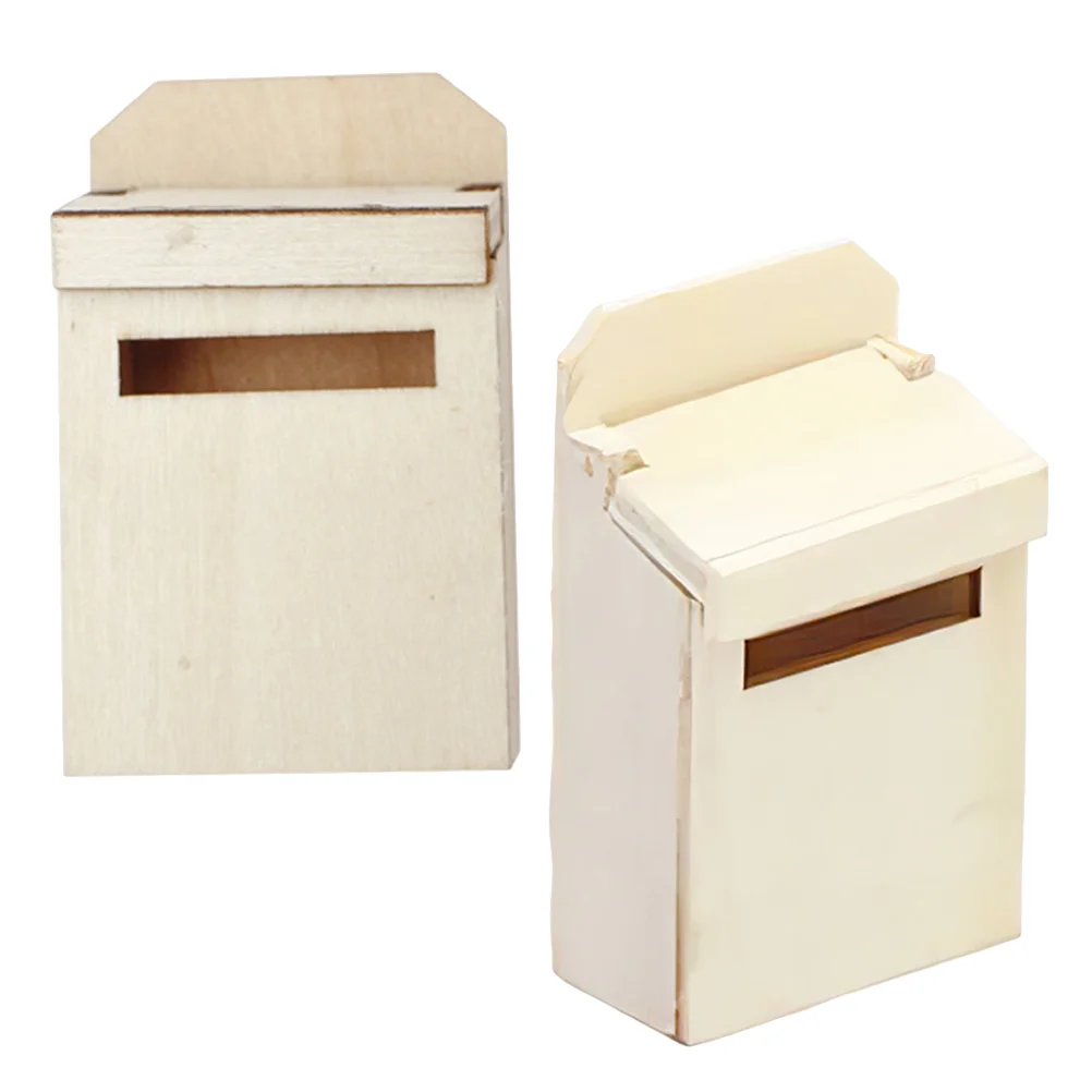 2 Pcs House Model Mini Mailbox Figures Tiny Figurines Dollhouse Decorations Kids Toys for Desk Wood Kits Adults Statue