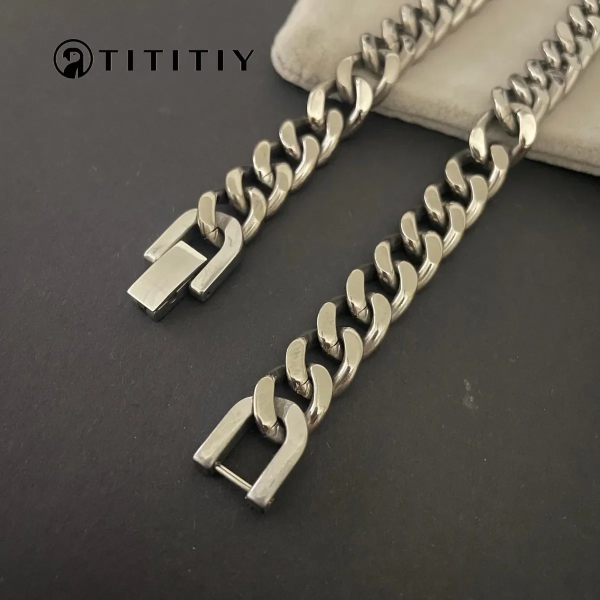 New Pure Titanium Necklace Bracelet Wide 10.5mm Hand Polished Cuban Chains Anti Allergic Non Oxidative Hip Hop Men's Necklace