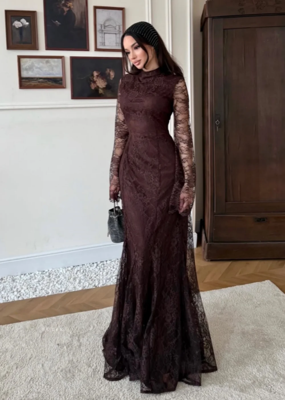 New Design O Neck Embroidery Illusion Slim Floor Length Mermaid Evening Prom Formal Party Dress