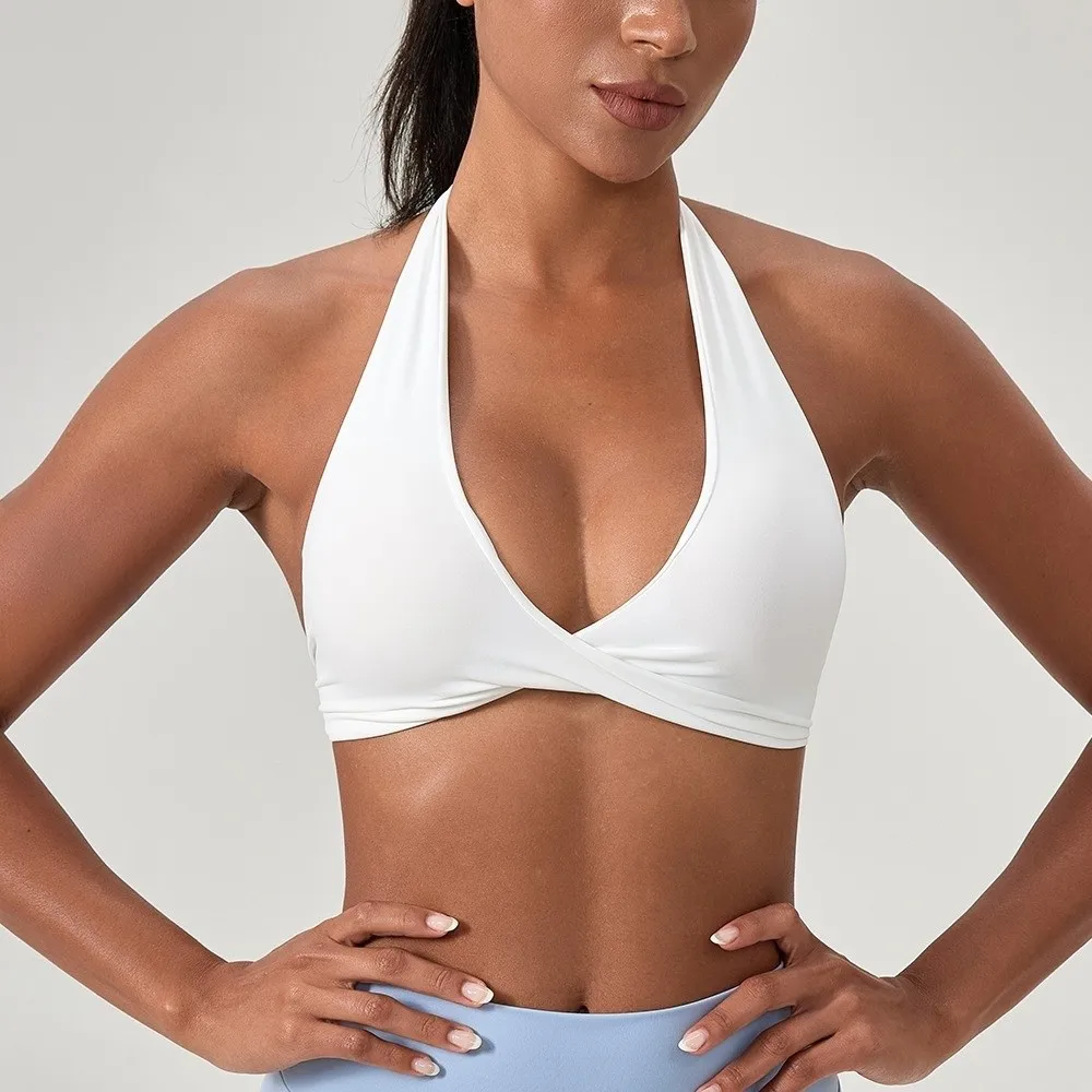 Quick Dry Sports Bra Removable Padded Skin-friendly Yoga Top Halter Backless Design Breathable Fitness Bra for Yoga Practice