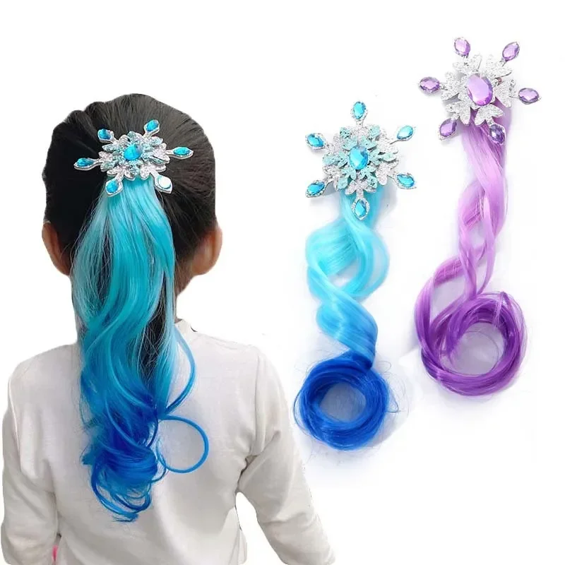 Pinzas para el pelo con lazo de Frozen para niños, tocado, cuerdas para el pelo de cola de caballo, peluca colorida, tocado elástico para niños