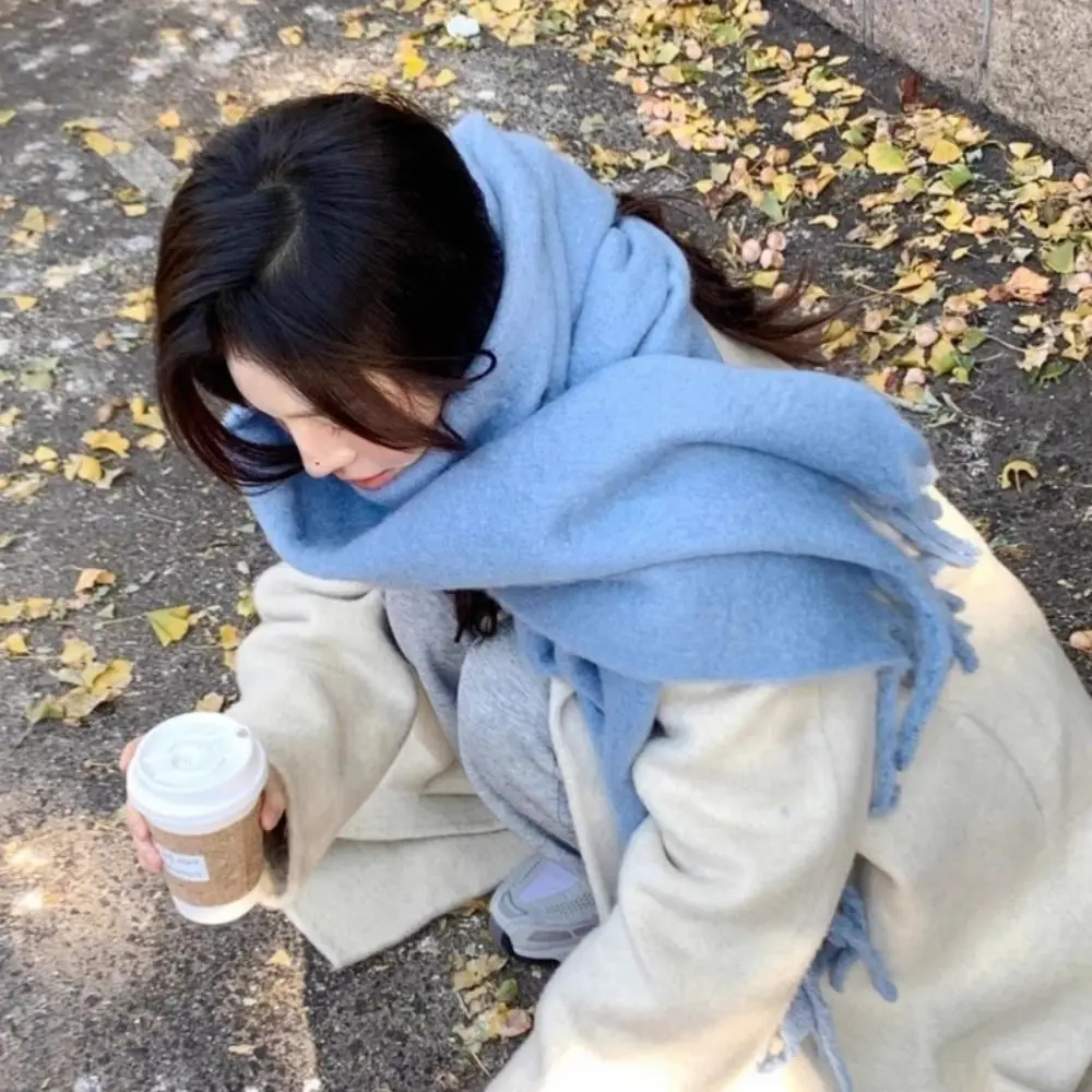 Koreanischen Stil Lange Wolle Quaste Schal Winddicht Verdicken Warme Neck Schal Macaron Einfarbig Warme Winter Kaschmir Schal Frauen