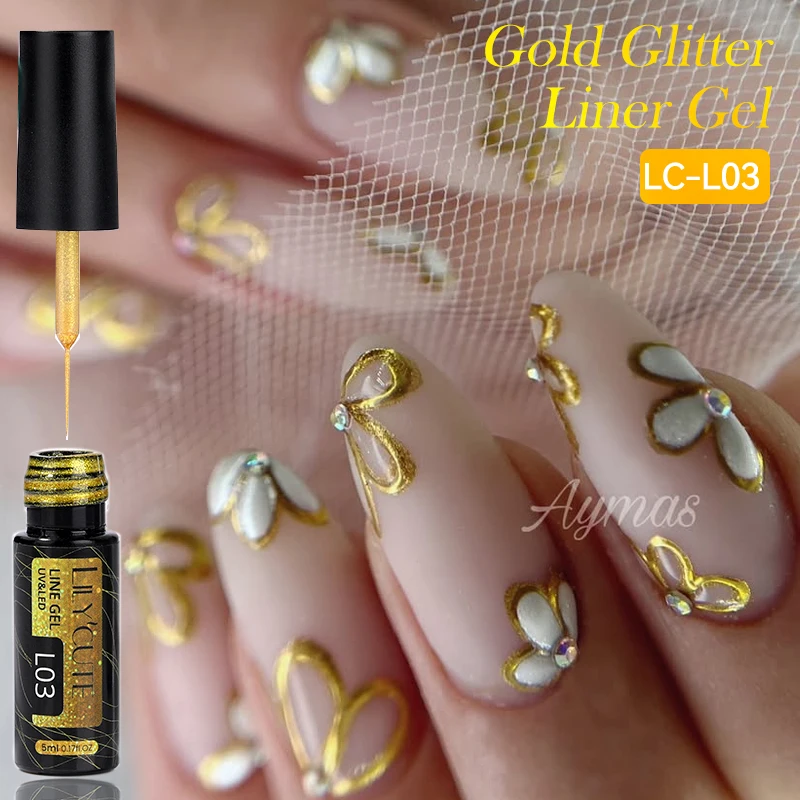 LILYCUTE 5ml Linha Arte Gel Unha Polonês Ouro Prata DIY Desenho Gel Reflexivo Glitter Design Pintura Semi Permanente Verniz Gel