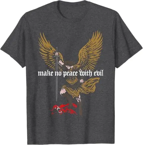 تي شيرت Make No Peace With Evil Archangel Michael Design تي شيرت Y2k Faith in Action، Angel Vs Demon Art Graphic Outfit Novelty Tee Gift #6
